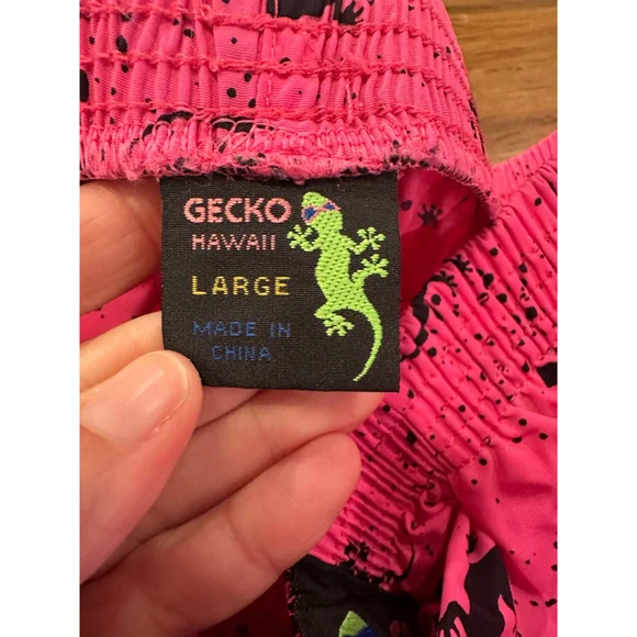 Gecko Hawaii Pink Gecko Print Beach Pants Large Y2K - Picture 7 of 15